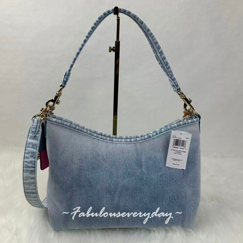 Coach Laurel Shoulder Xbody Bag In Loved Denim With Charms CEF26 Light Indigo - Picture 4 of 9